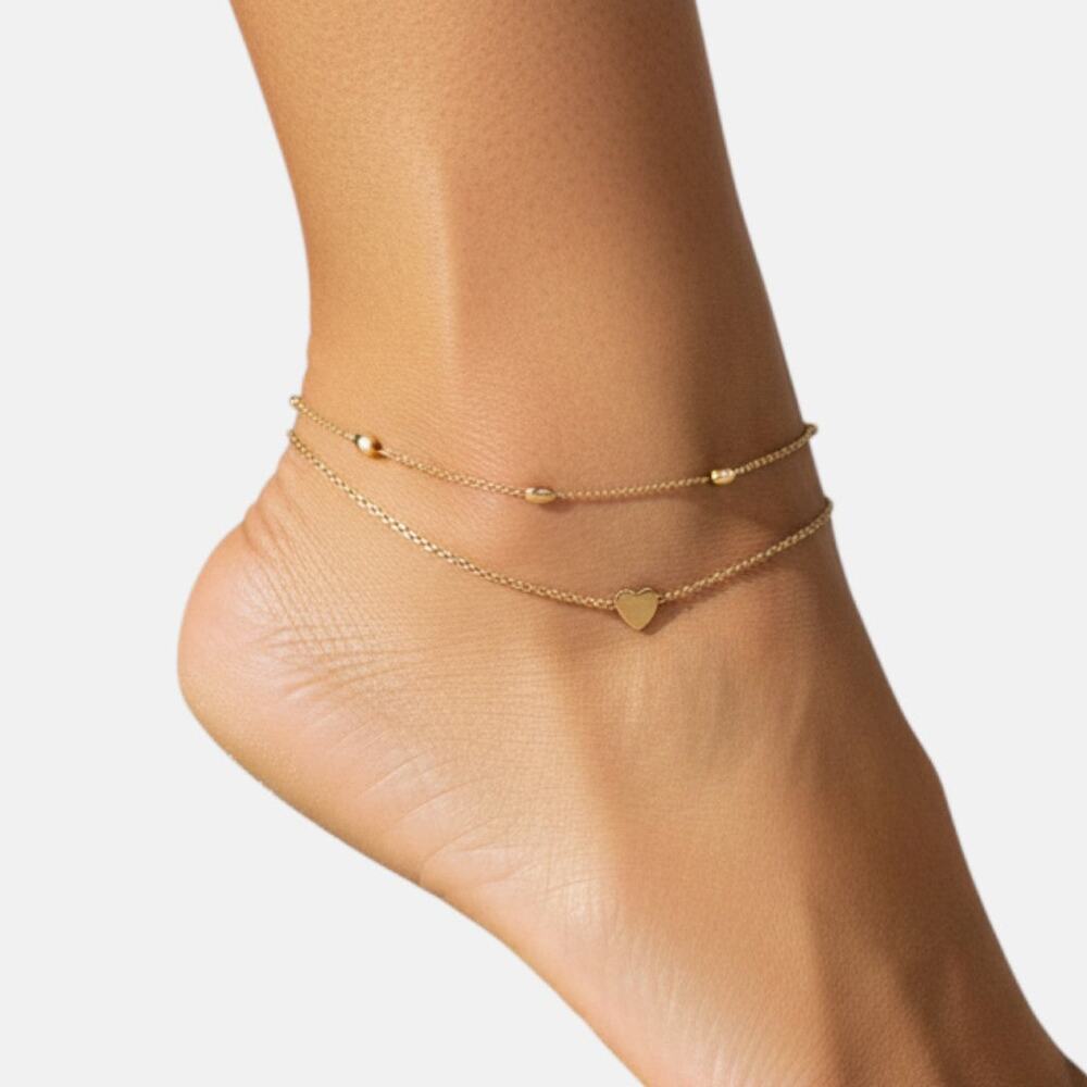 Double Layer Heart Gold Anklet